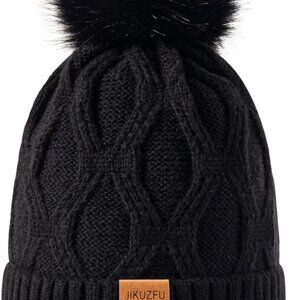 Womens Winter Beanie Hat with Pom Pom，Cute Warm Knit Hat Warm Fleece Lined Knitt